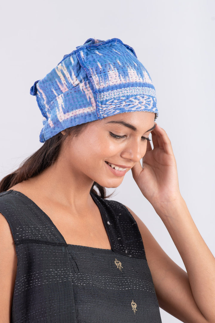 VINTAGE COTTON KANTHA PATCHWORK HAT - cv4880-blu -