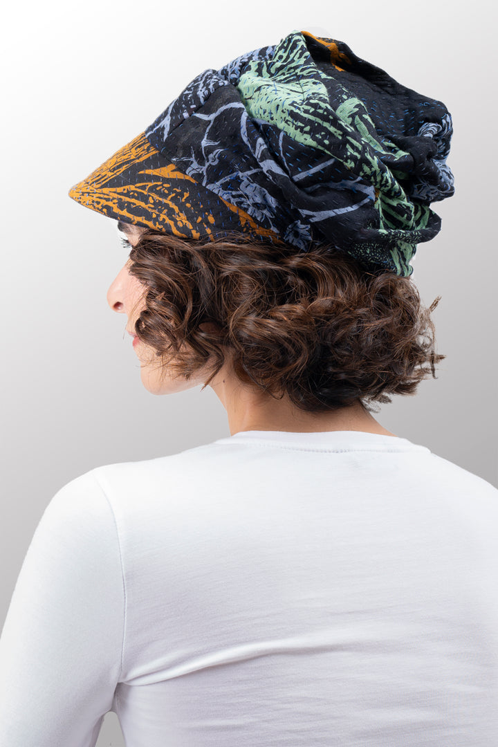 NIGHT FLOWERS KANTHA HALF BRIM HAT - nl4881-blu -