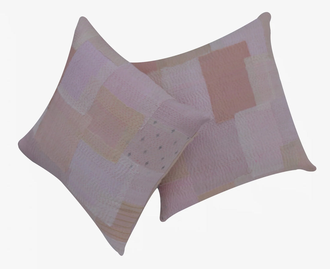 Mosaic Fray Handmade Vintage Kantha Pillow -Shallot