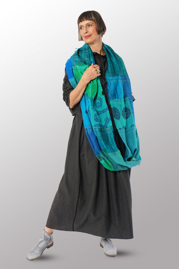 MOSAIC PATCH KANTHA INFINITY SCARF - mz1816-blu -