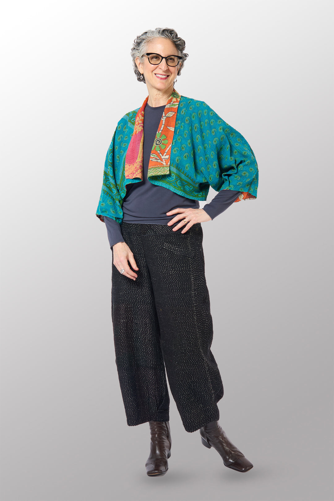 COTTON OVERDYE KANTHA PUFF SLV. SHRUG - ov2062-ctel002a -