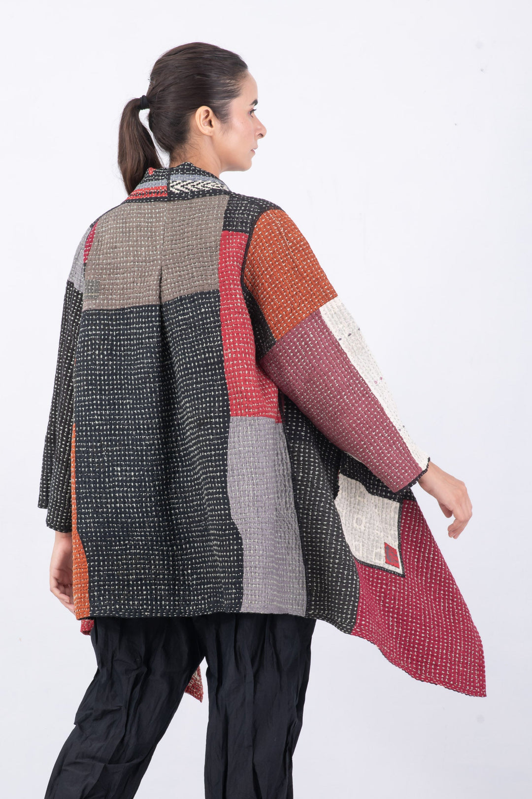 WAFFLE IKAT KANTHA DOUBLE WRAP JKT - wi3056-red -