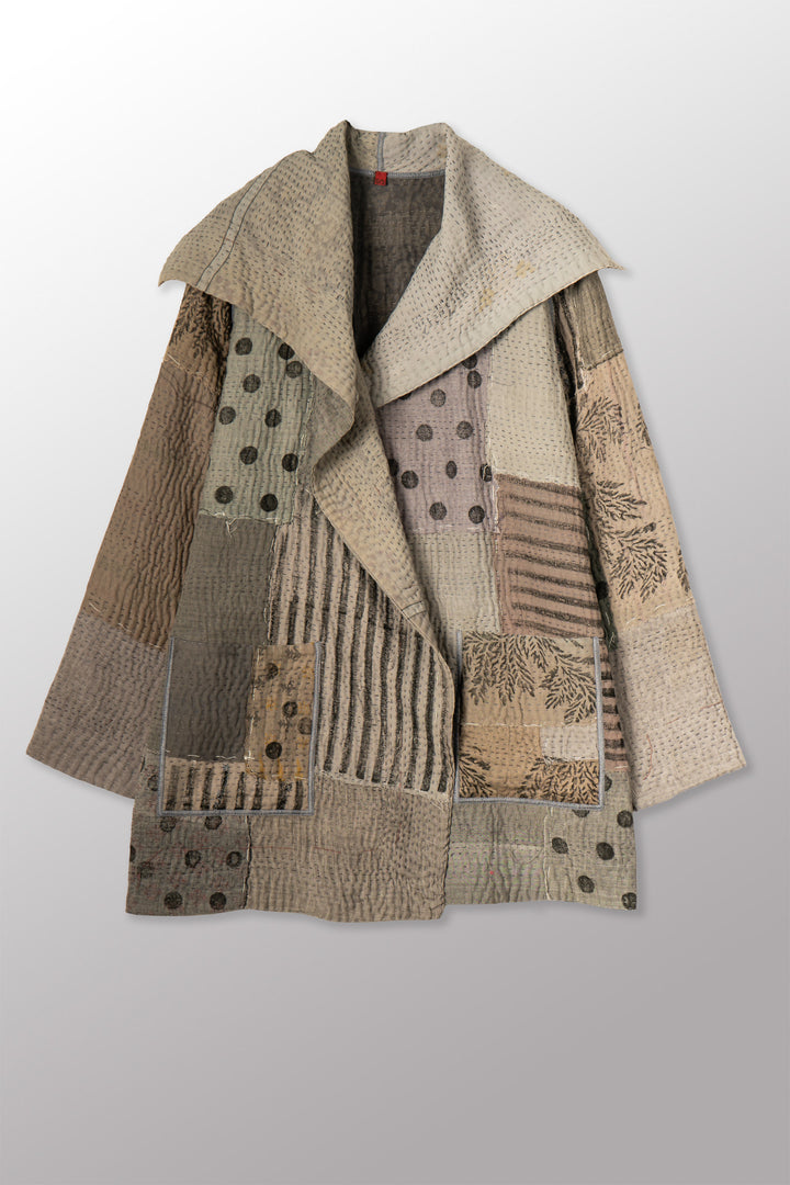 FRAYED PATCH KANTHA WITH STAMP POCKET JKT - sp-fi4002-gry -