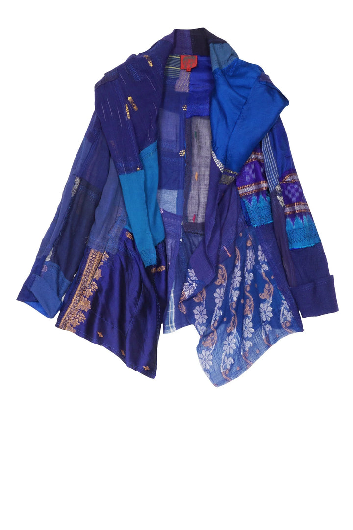 MOSAIC TILE PATCH KANTHA HOODED JKT - mt1042-blu -