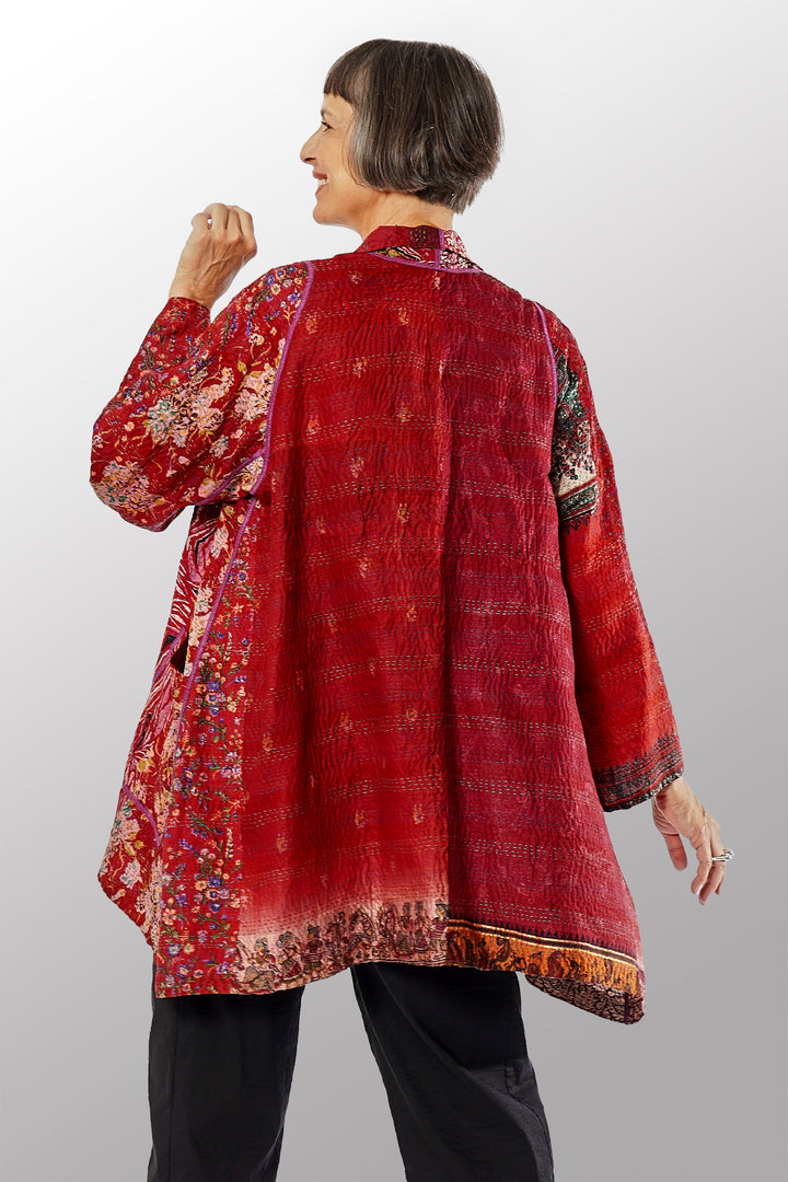 VINTAGE SILK KANTHA A-LINE JKT - sv2003-0371a -