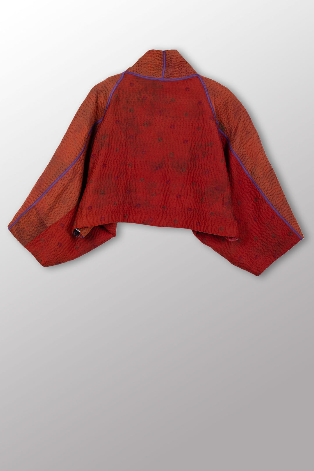 GEORGETTE JACQUARD VINTAGE SILK PATCH KANTHA PUFF SLV. SHRUG - gj4062-org -
