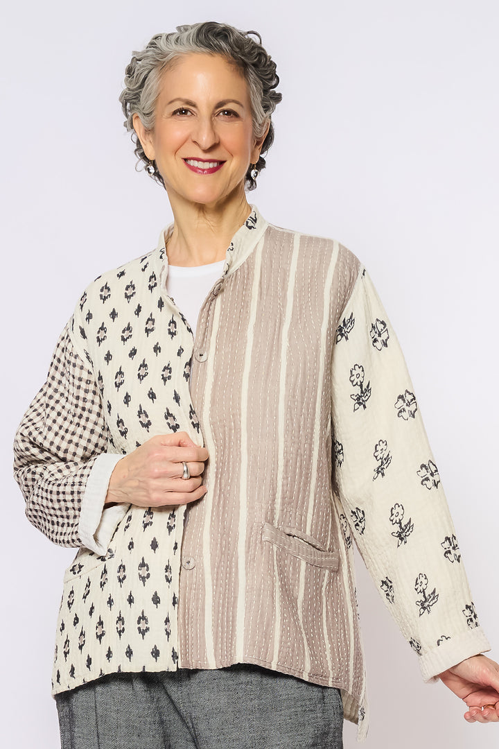 BBK PATCH KANTHA KAFTAN JACKET SHORT - bl-bbp4088-ivy -