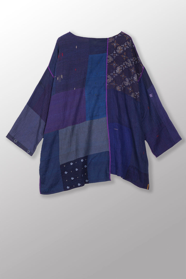 BROCADE PATCHED KANTHA OVERSIZED TUNIC - bp2510-blu -