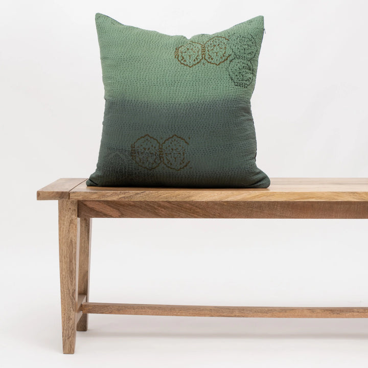 Cotton Ombre Handmade Vintage Kantha Pillow -Avocado