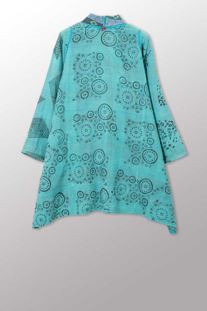 VINTAGE COTTON & NEW VOILE KANTHA A-LINE JKT - cn2003-0007a -