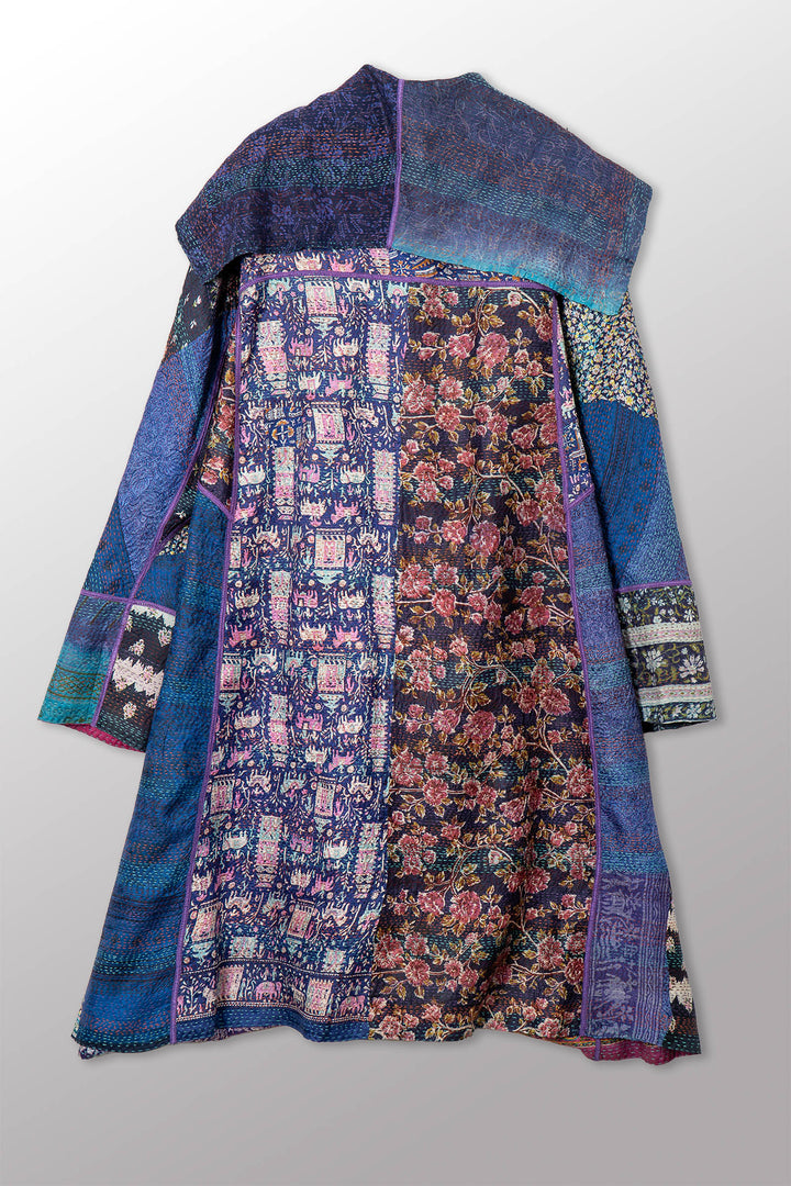 VINTAGE SILK KANTHA A-LINE LONG COAT - sv2302-0091a -