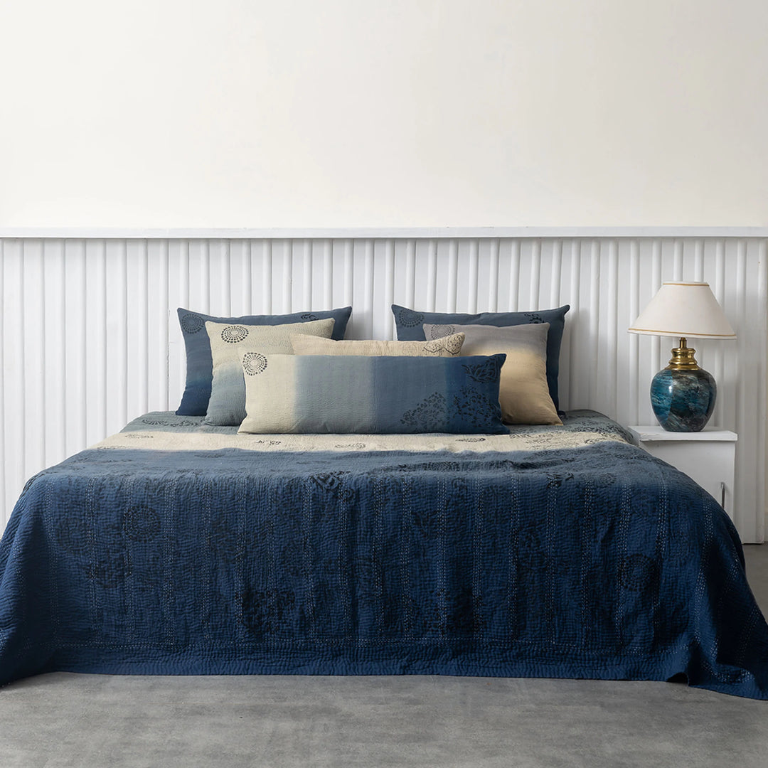 Ombre With Fray Patch Handmade Vintage Quilts -Navy