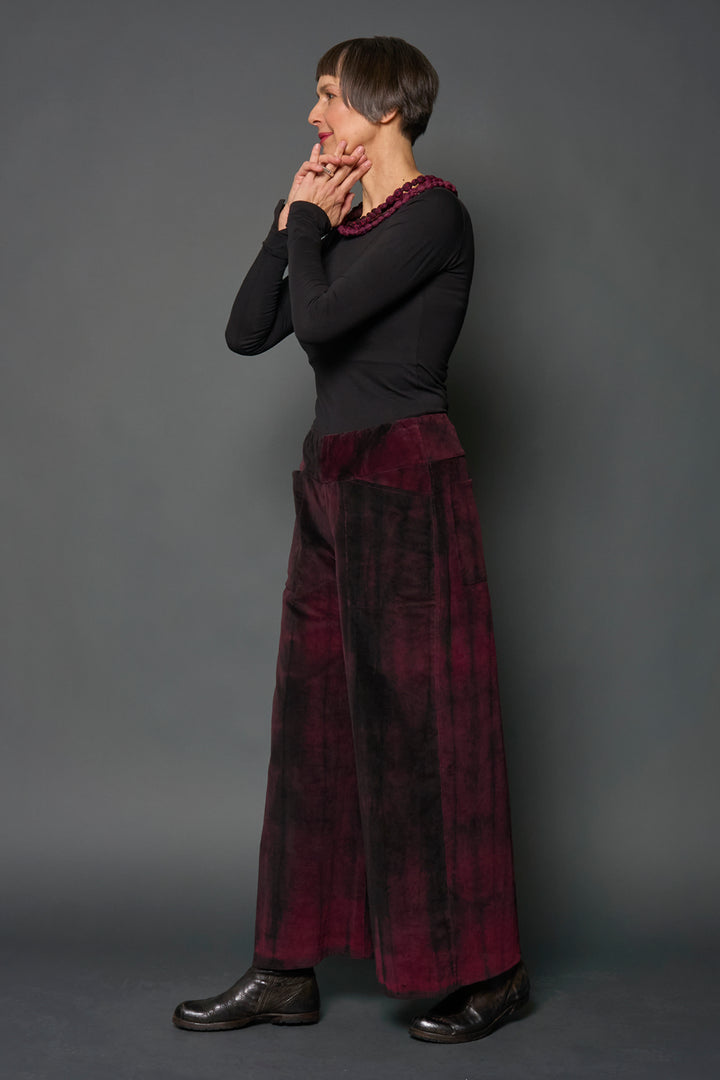 CORDUROY SHIBORI TIE DYE MID RISE WIDE LEG PANTS LONG - co1673-blk -