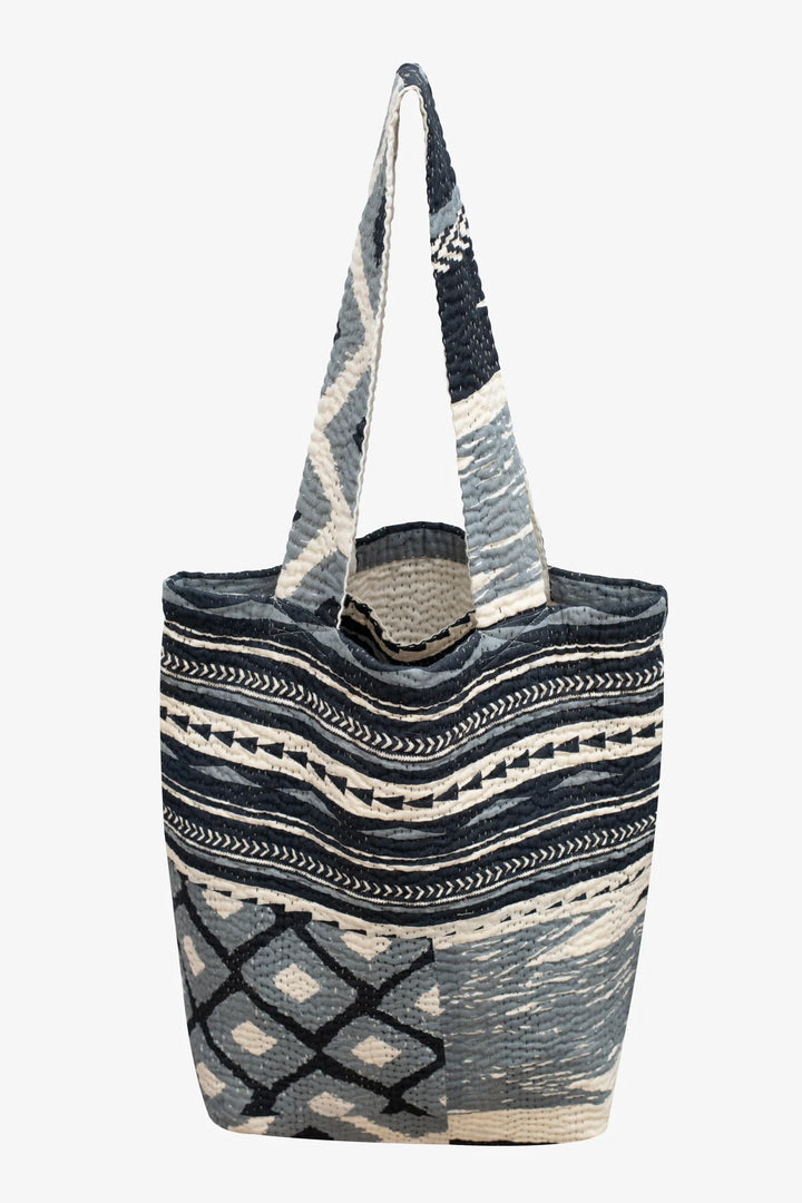 Monotone Ikat Handmade Vintage Kantha Tote Bag -Monotone Black