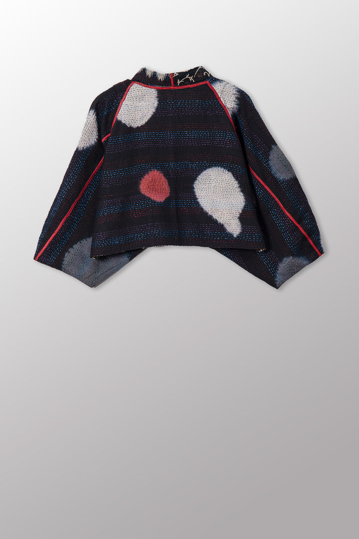 PATCH & CIRCLE PRINT KANTHA PUFF SLV. SHRUG - pc2062-blk -