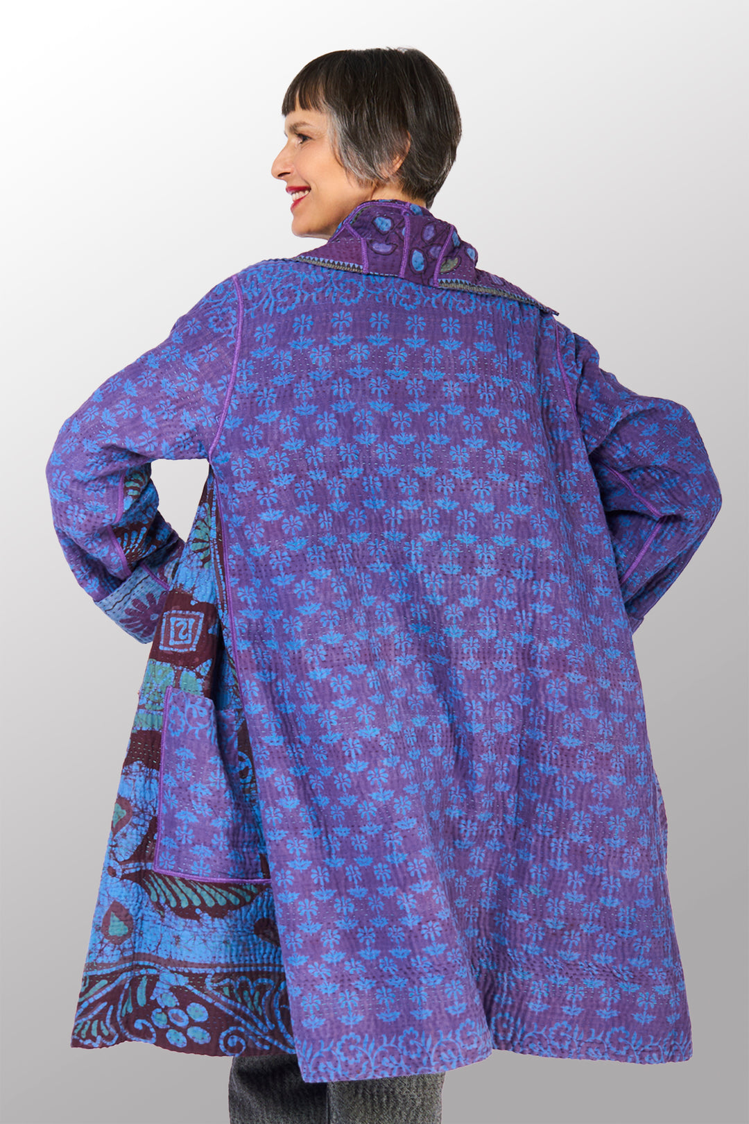 COTTON OVERDYE KANTHA POCKET MEDIUM COAT - ov4316-cblu005m -