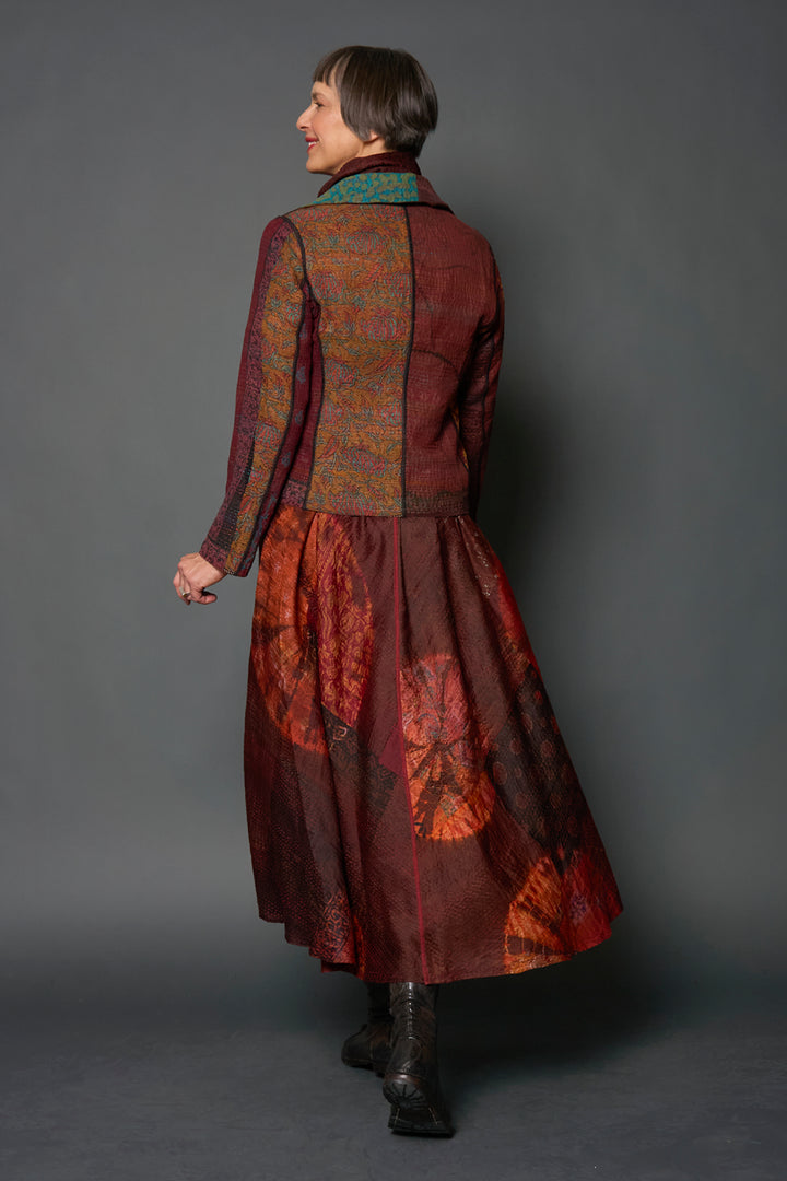 JACQUARD SILK KANTHA CROPPED BASIC JACKET - js4096-brn -
