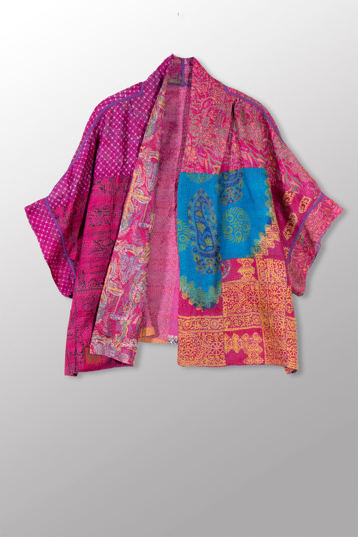 VINTAGE SILK KANTHA MINI PONCHO - sv2060-0009a -