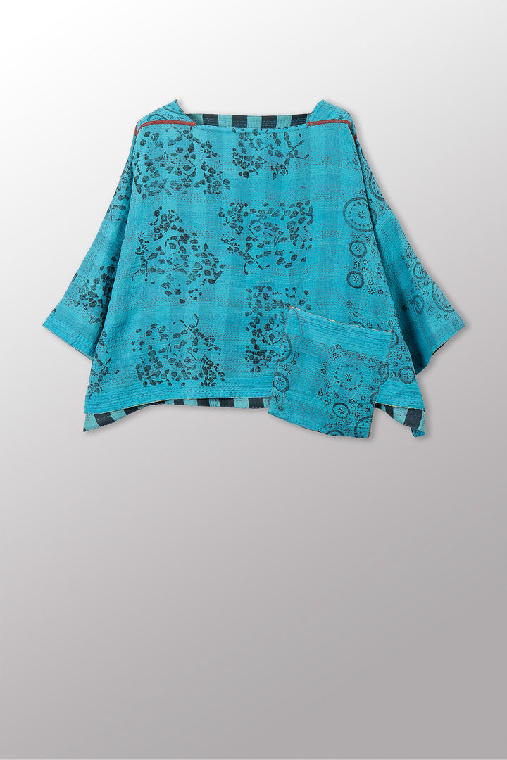 VINTAGE COTTON & NEW VOILE KANTHA 3/4 SLV. CROP TOP MIO - cn2538-0010a -