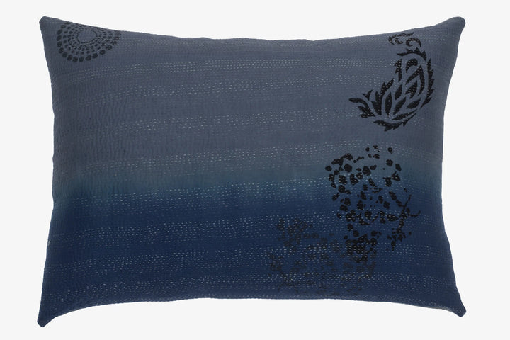 Cotton Ombre Handmade Vintage Kantha Pillow -Indigo