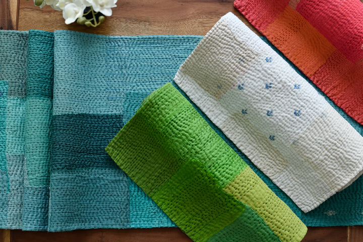 Mosaic Fray Patch Vintage Kantha Runner -Cauliflower