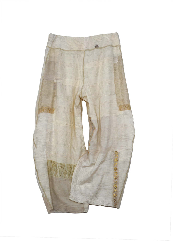 FRAYED PATCH KANTHA KNEE TUCKED PANTS - fi2625-ivy -