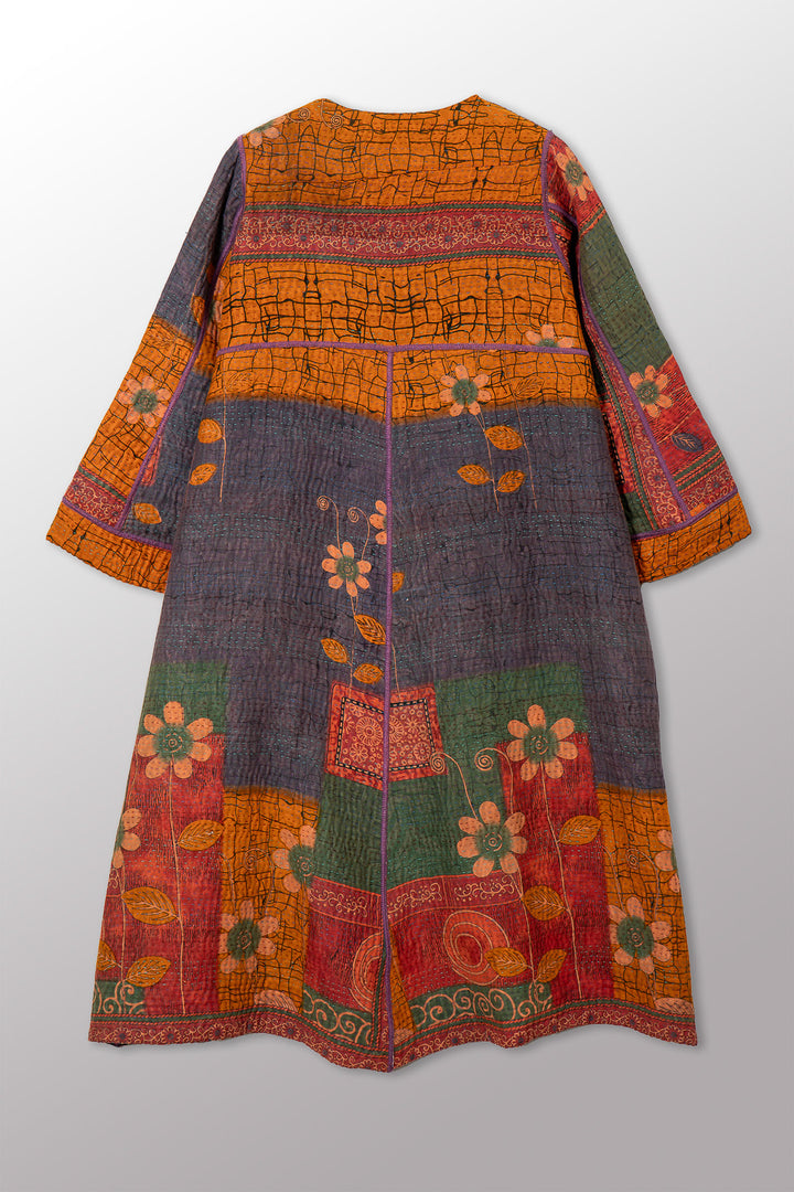VINTAGE COTTON KANTHA WRAP FLARE COAT - cv4330-0028a -