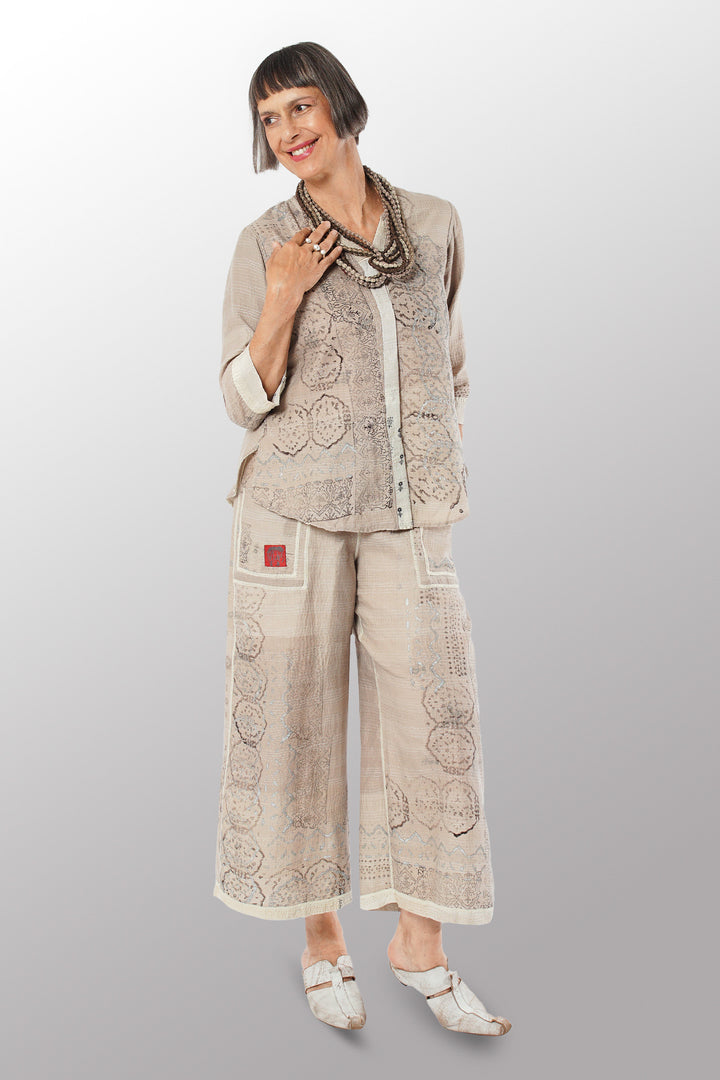 MOSAIC FRAY PATCH KANTHA KURTA TOP - zb2586-ivy -