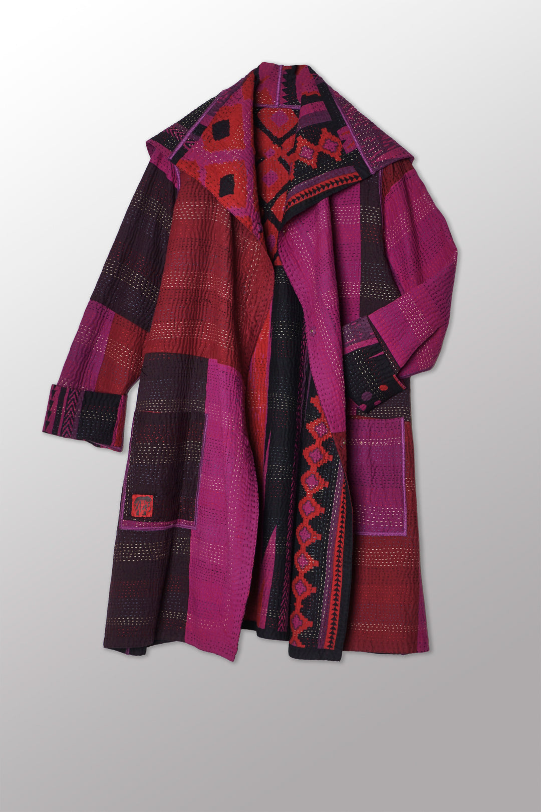 OVERDYED MONOTONE IKAT KANTHA POCKET MEDIUM COAT - ov-mi4316-pik -