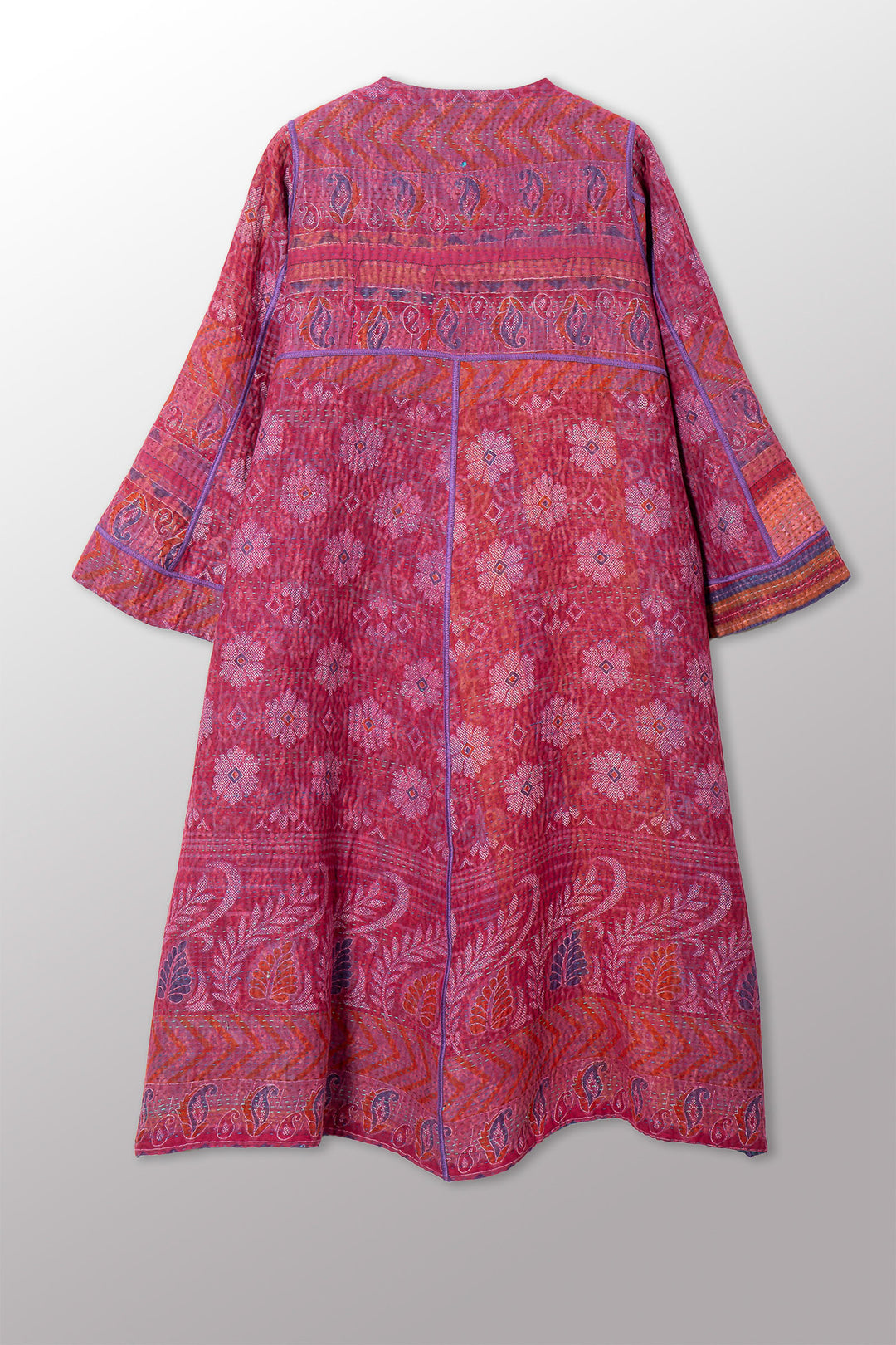 COTTON OVERDYE KANTHA WRAP FLARE COAT - ov4330-cfus001a -
