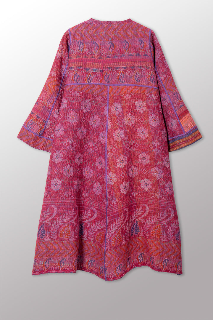 COTTON OVERDYE KANTHA WRAP FLARE COAT - ov4330-cfus001a -