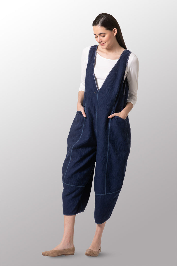 HANDLOOM PIN STRIPE KANTHA V-NECK JUMPER - wa3622-blu -