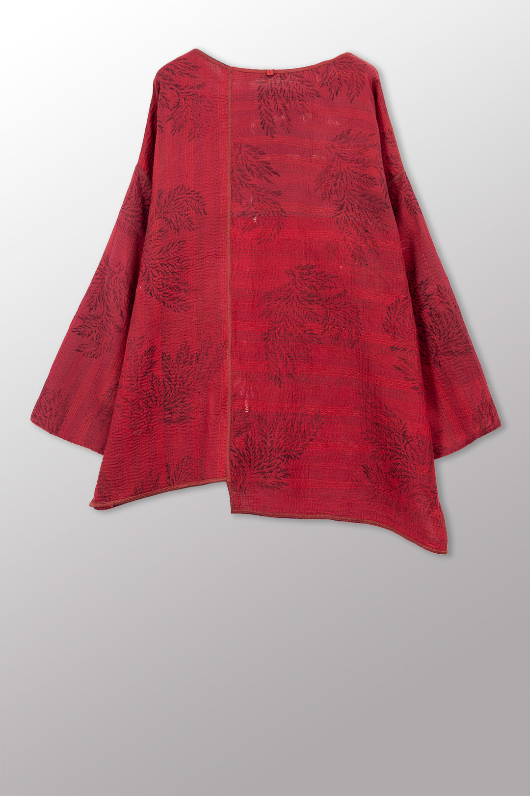 LANDSCAPE FRAYED PATCH KANTHA WITH STAMP OVERSIZED TUNIC - sp-lf2510-red -