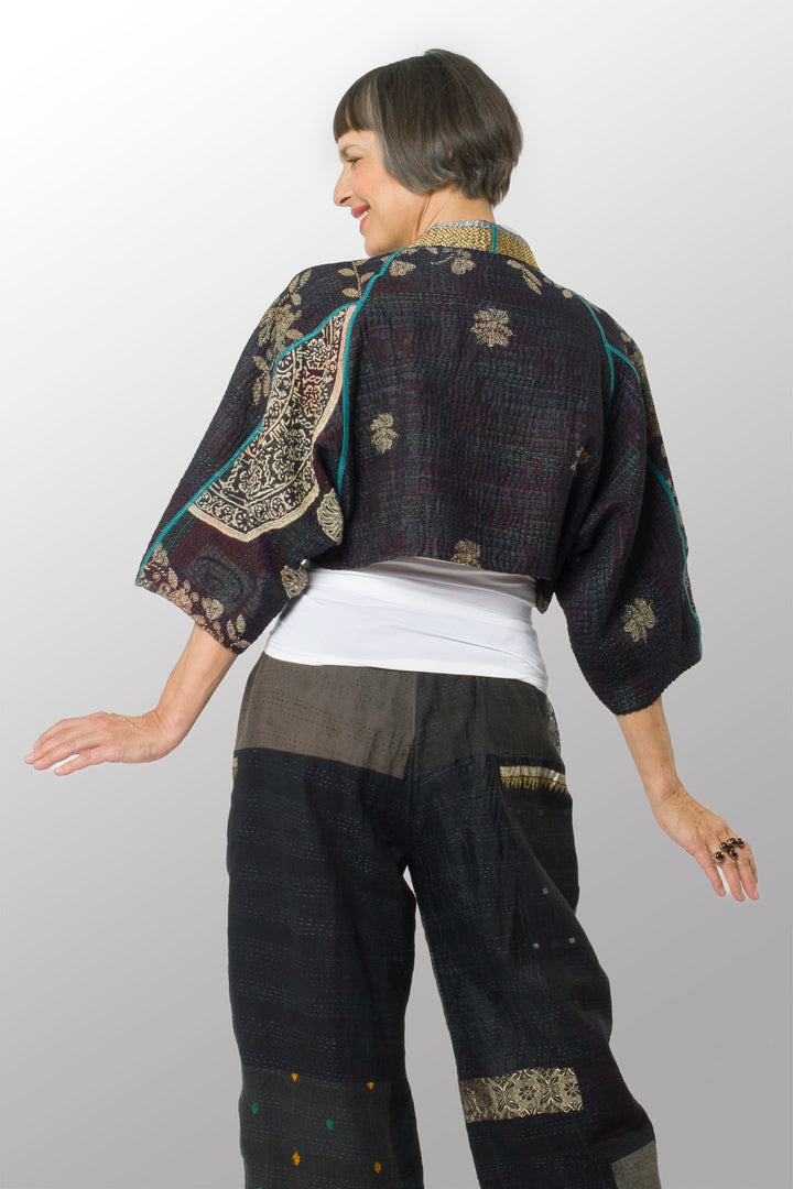 VINTAGE COTTON KANTHA  PUFF SLV. SHRUG - cv4062-0049a -