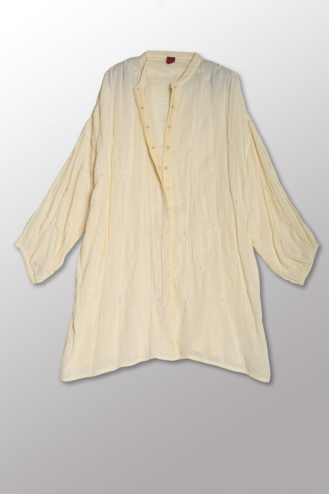 GAUZE SHIBORI GARMENT KANTHA BAND COLLAR OVERSIZED SHIRT - bl-gg2587-ivy -