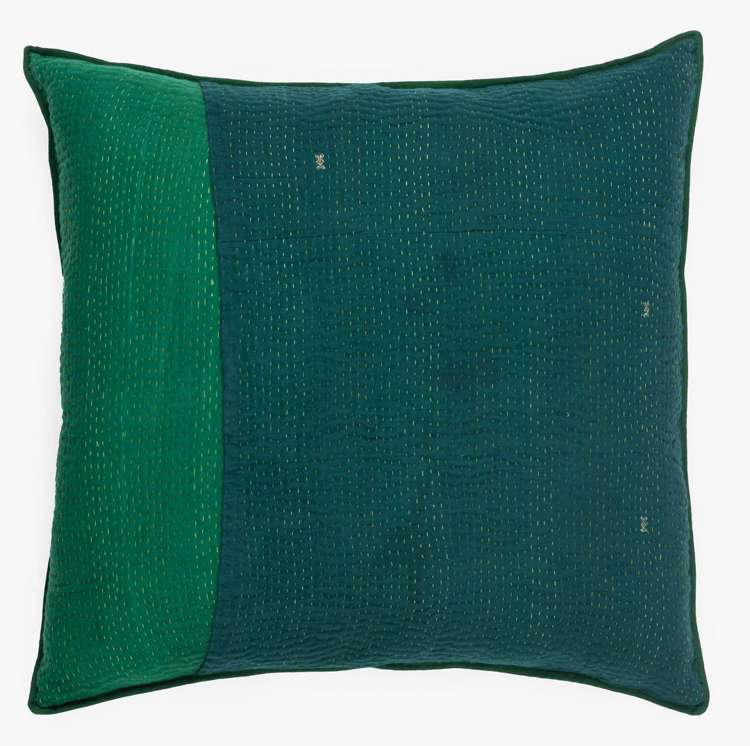 Landscape Handmade Vintage Kantha Pillow Sham -Green -