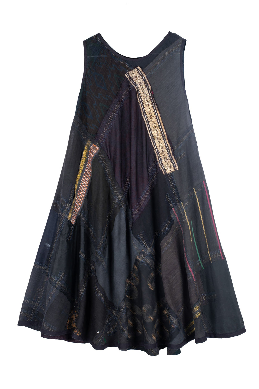 MOSAIC TILE PATCH KANTHA FULL CIRCULAR DRESS CITY - mt1421-blk -