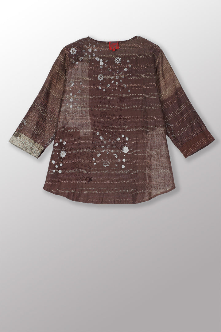 MOSAIC FRAY PATCH KANTHA KURTA TOP - zb2586-ntl -
