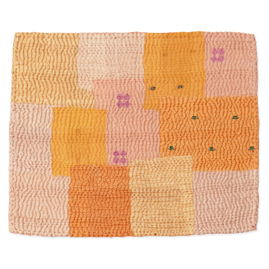 Mosaic Fray Handmade Vintage Kantha Placemats -Peach Blush (Set of 2)