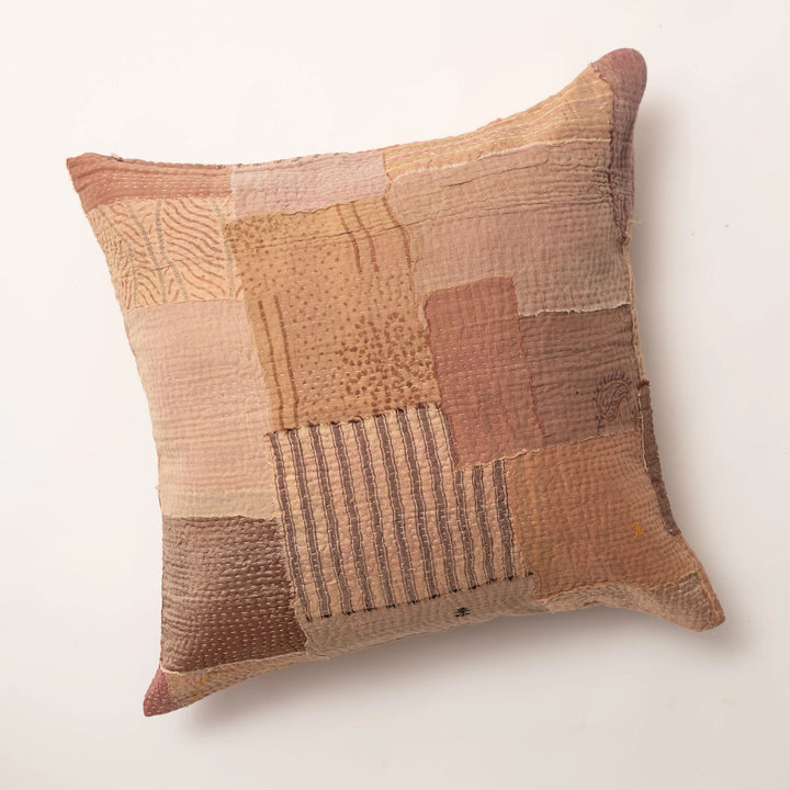 Mosaic Fray Handmade Vintage Kantha Pillow -Mushroom