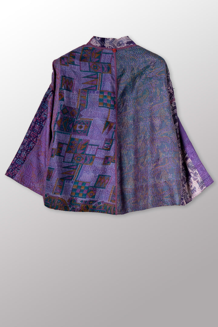 VINTAGE SILK KANTHA STAND COLLAR CROPPED JKT - sv2034-0015a -