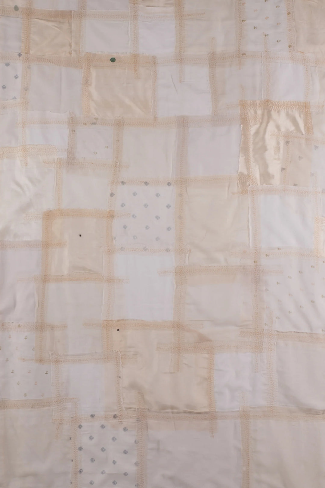 Tonal Tile Patch Kantha Curtain -White -