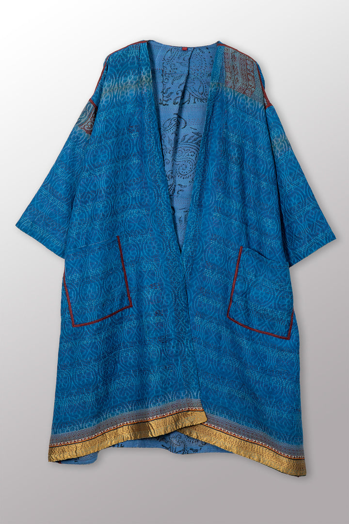 VINTAGE COTTON & NEW VOILE KANTHA LONG DUSTER - cn2328-0002a -