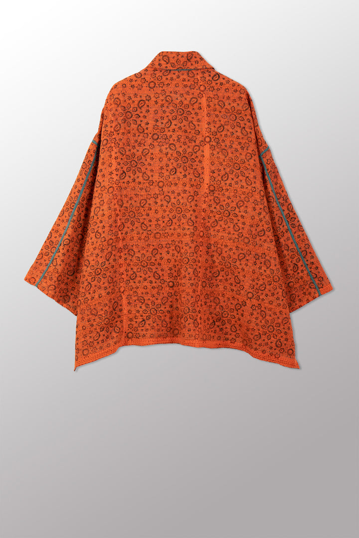 VINTAGE COTTON & NEW VOILE KANTHA OVERSIZED MINI COAT - cn2332-0001a -