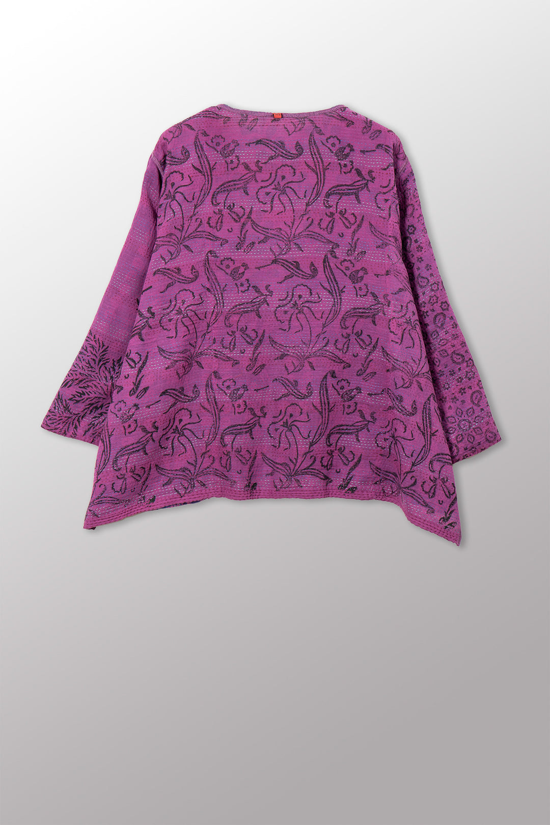 VINTAGE COTTON & NEW VOILE KANTHA A-LINE SHORT JACKET - cn2019-0001a -