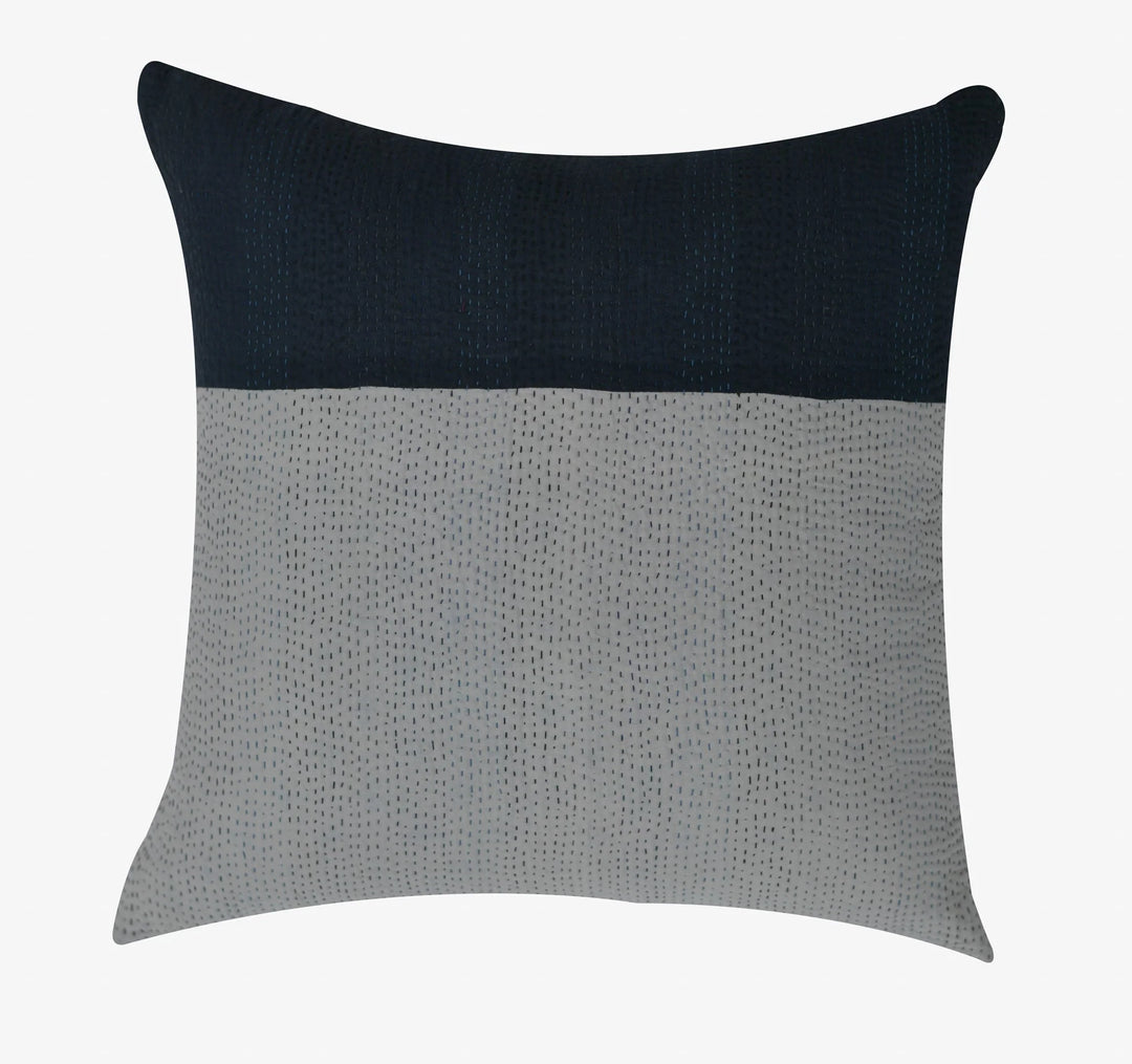 Monotone Ikat Handmade Vintage Kantha Pillow -Black