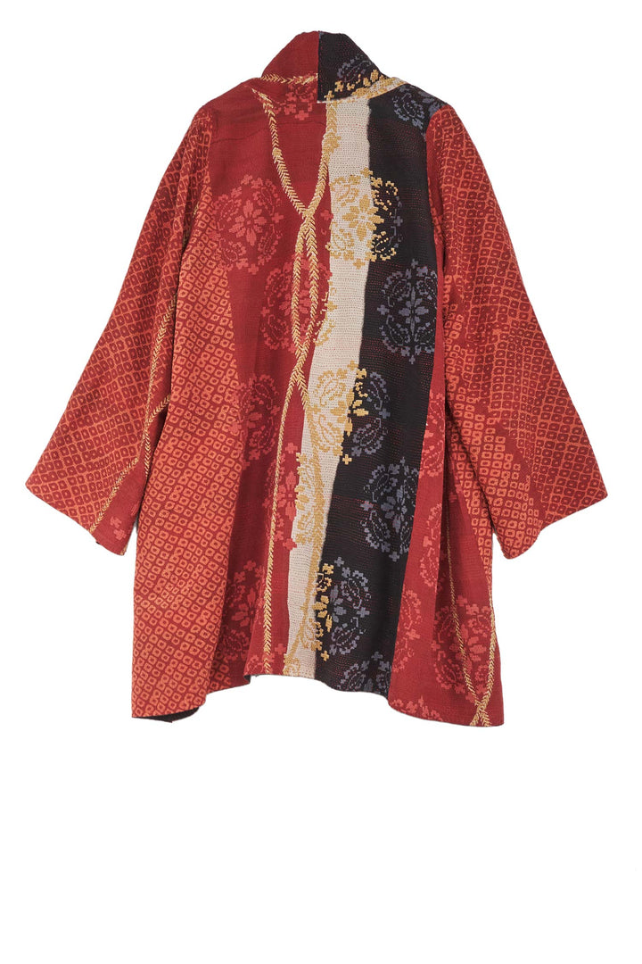 KIMONO PRINT KANTHA A-LINE JKT - kp2003-red -