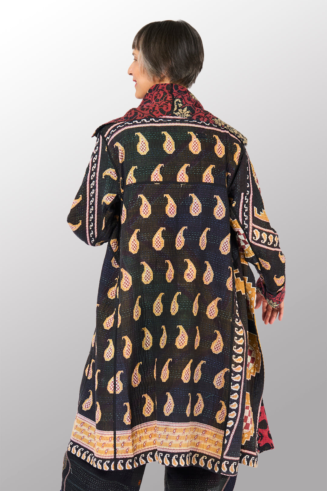VINTAGE COTTON KANTHA A-LINE COAT - cv4309-0065a -