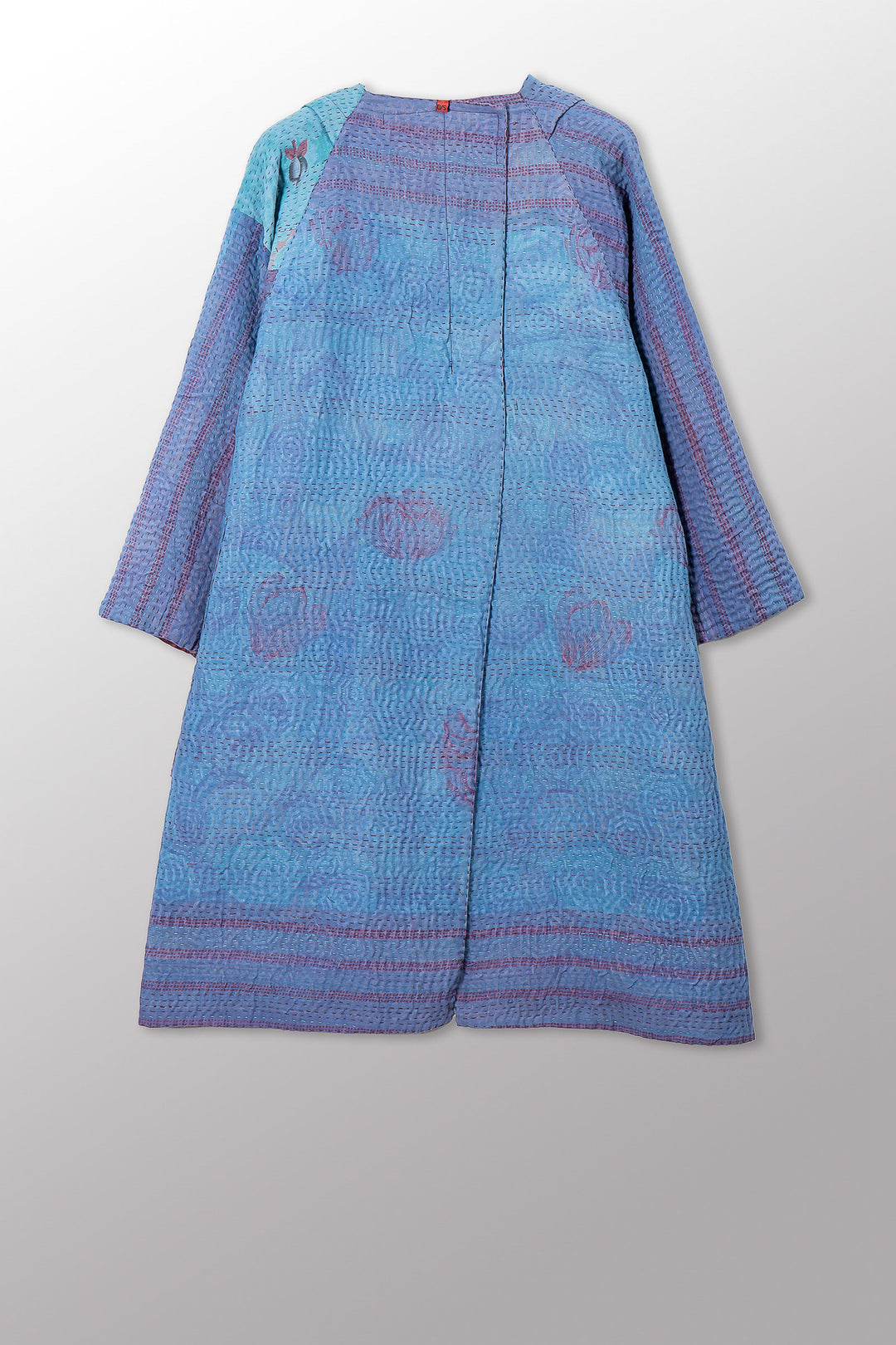 VINTAGE SILK GEORGETTE COTTON KANTHA KIMONO DUSTER - gc4317-0002a -