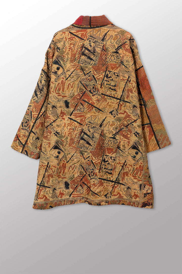VINTAGE SILK GEORGETTE COTTON KANTHA HAORI JACKET - gc4068-0006a -